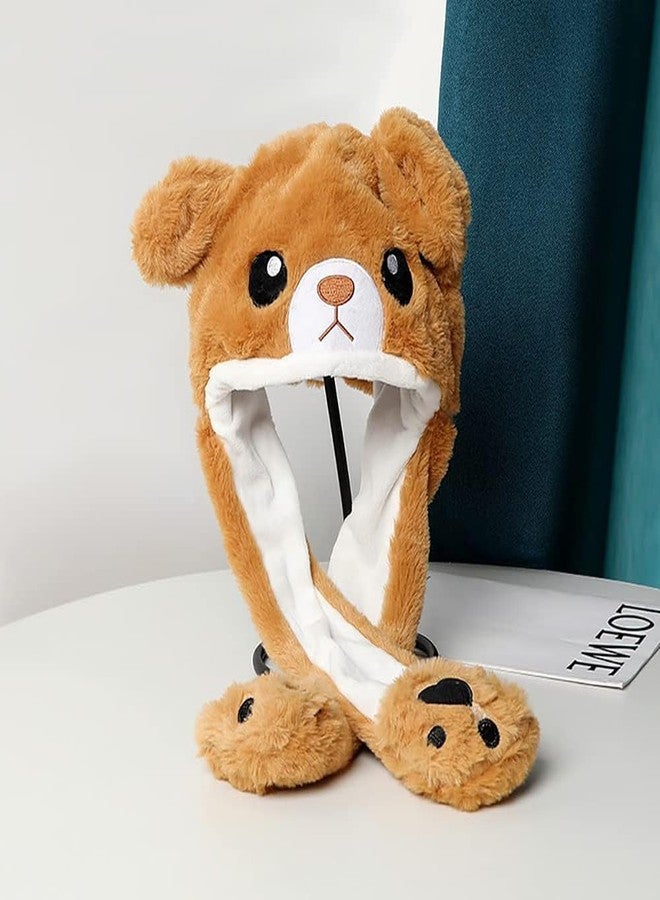 كيديتوس قبعة دب بني قطيفة من كيديتوس، قبعة أرنب مضيئة بإضاءة LED متحركة للأذنين للنساء والفتيات، بني - Image 2